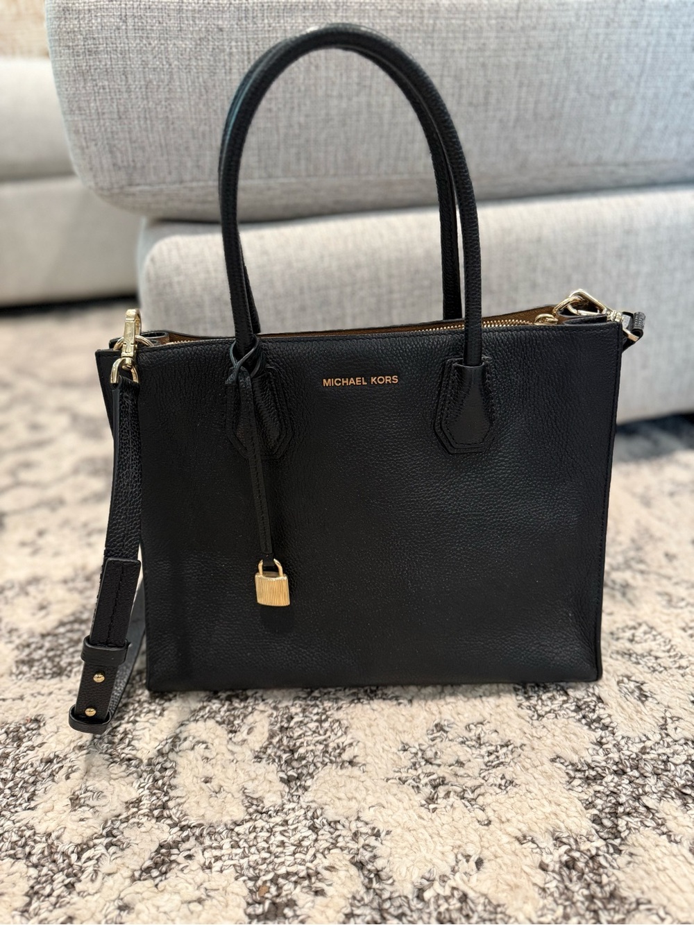 Michael Kors Black Leather Satchel with Gold Hardware